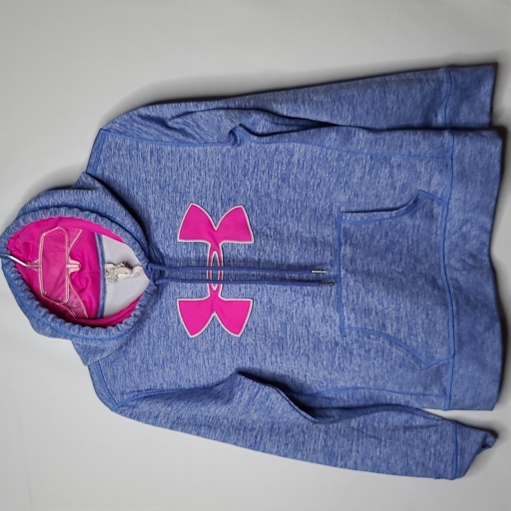 Under Armour blue pink pull over hooded hoodie sweatshirt sz Small